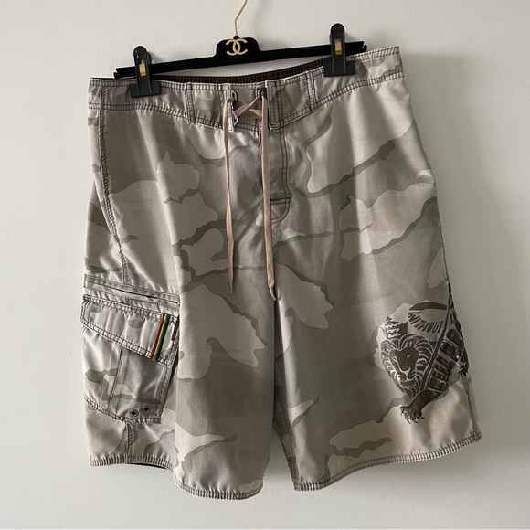 Billabong grey brown multicolour board shorts swim bathing suit sz 36 pocket - Picture 1 of 2